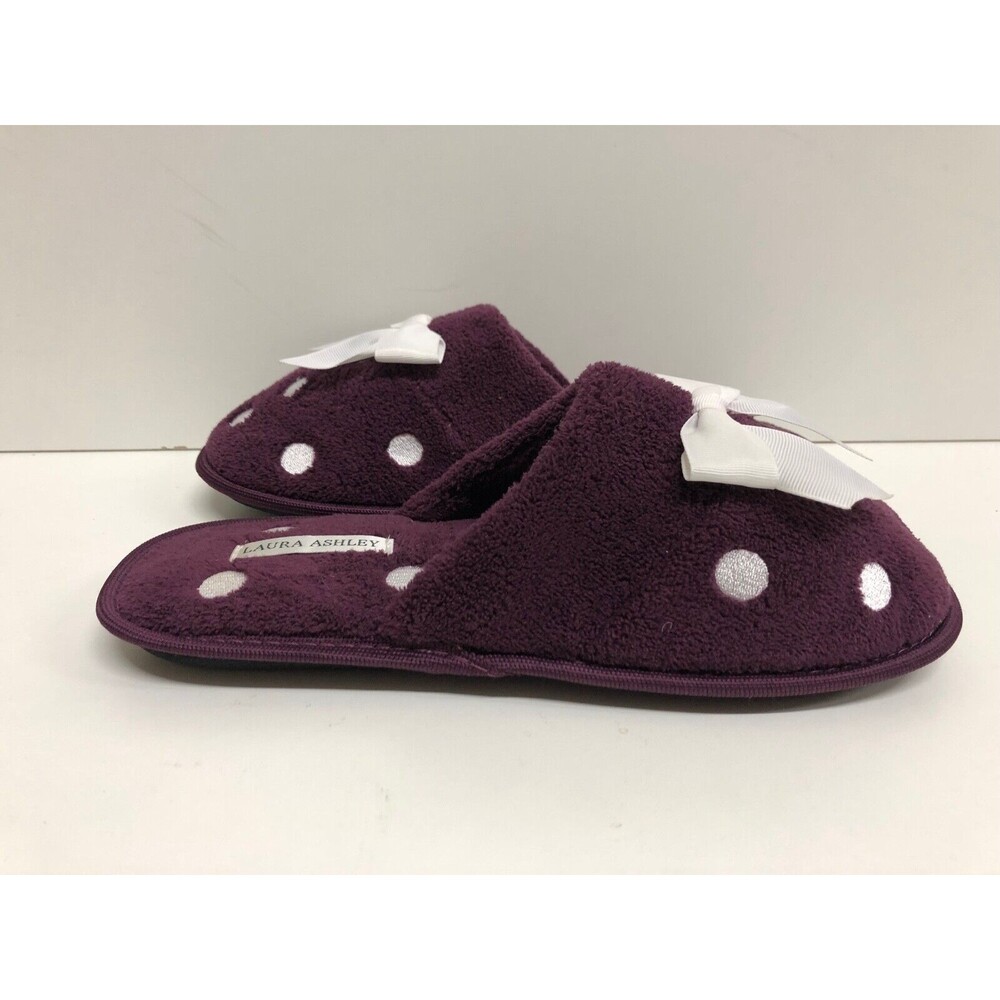 Laura Ashley Women's Slippers Polka Dot purple White With Bow Size XL 9.5-10.5 - Picture 5 of 9